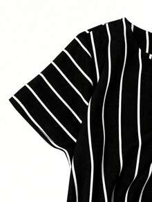 Blusa casual con mangas cortas y atar para mujer a rayas - Negro - Ver 4