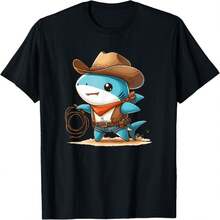 Western Rodeo Cowboy Hat Shark Texas Animals T-Shirt(1) - Black - View 1