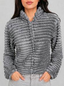 Teddy Coat / Fleece Jacket / Ribbed Fleece Jacket - 灰色 - 查看 1