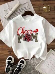 Camiseta de Mujer Casual de Corte Holgado, Opciones en Blanco y Negro, Estampado Gráfico 'Cheer Mom Peppermint', Camisetas de Verano para Mujer, Tops de Verano, Camisetas Gráficas, Conjuntos de Verano para Mujer, Camisetas Cortas para Mujer, Camisetas Vintage de Algodón, Ropa Linda para Mujer, Playera Holgada para Mujer - Blanco - Ver 2
