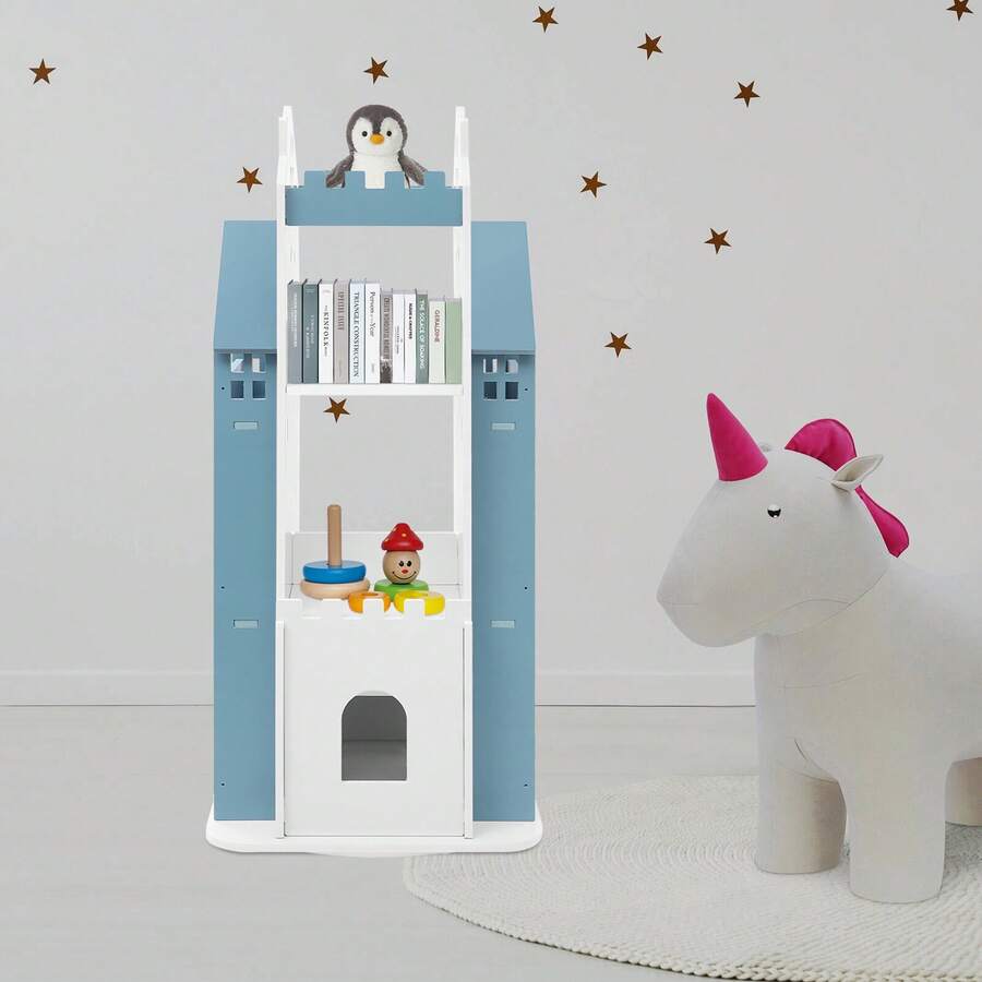 Rotating Children's Bookshelf, Book Display Shelf, Floor Standing Bookshelf Blue - Blue+White - View 1