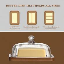 Butter Dish With Lid, Glass Airtight Lid Keeps , For Countertop And Refrigerator. Widened Design To Fit All Butters. Covered Butter Dishes With, Made Of Glass And Acacia Wood. - Xem 2