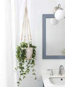 1PC Modern Hand-Woven Floral Hanging Basket, Macrame Hanging Flower Pot Holder, Handmade Hanging Basket, Adjustable Hanging Rope Fits Various Pot Sizes, Home Garden Decoration, Durable And Sturdy, Easily Create Wall Greenery Landscape, Let Plants Float In Mid-Air (Pot Not Included) - A - View 4