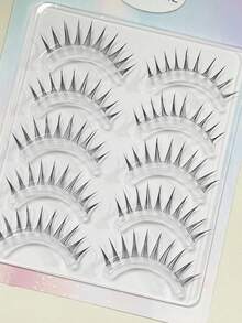 10pcs Cluster-Style Natural A-Type Korean Girl Group Makeup False Eyelashes, Transparent Stem Fake Lashes For No-Makeup Face Look, Aesthetic - View 8