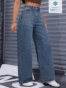 Jeans de mezclilla con estampado de leopardo vintage informal - Azul lavado medio - Ver 6