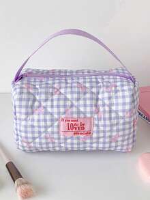 Nail Art Decoration Accessories, Plaid Grid Bow Makeup Bag Small Size Portable Nail Art Tool Storage Bag, Personal DIY Nail Art Tool Storage Bag - Multicolor - View 8