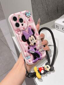 This Disney Mickey Mouse Lanyard Phone Case Is Fully Covered In TPU Material. It's Shockproof, Lightweight, And Compatible With IPhone17/16/11/13/15/15 Plus/15 Pro/15 Pro Max/12/14 Pro Max/11 Pro Max/12 Pro/12 Pro Max/13. This Phone Case Makes A Popular Birthday Gift Or Business Gift; It's Durable, Stain- And Fingerprint Resistant, And Suitable For Both Men And Women. The Set Also Includes A Mickey Mouse Phone Case And A Mickey Mouse Plush Bracelet. It's A Perfect Gift For Friends And Family. This Stylish Phone Case Is Fun, Lightweight, And Durable. IPhone17 Pro Max Phone Case, Minnie Mouse Phone Case. - trắng - Xem 3
