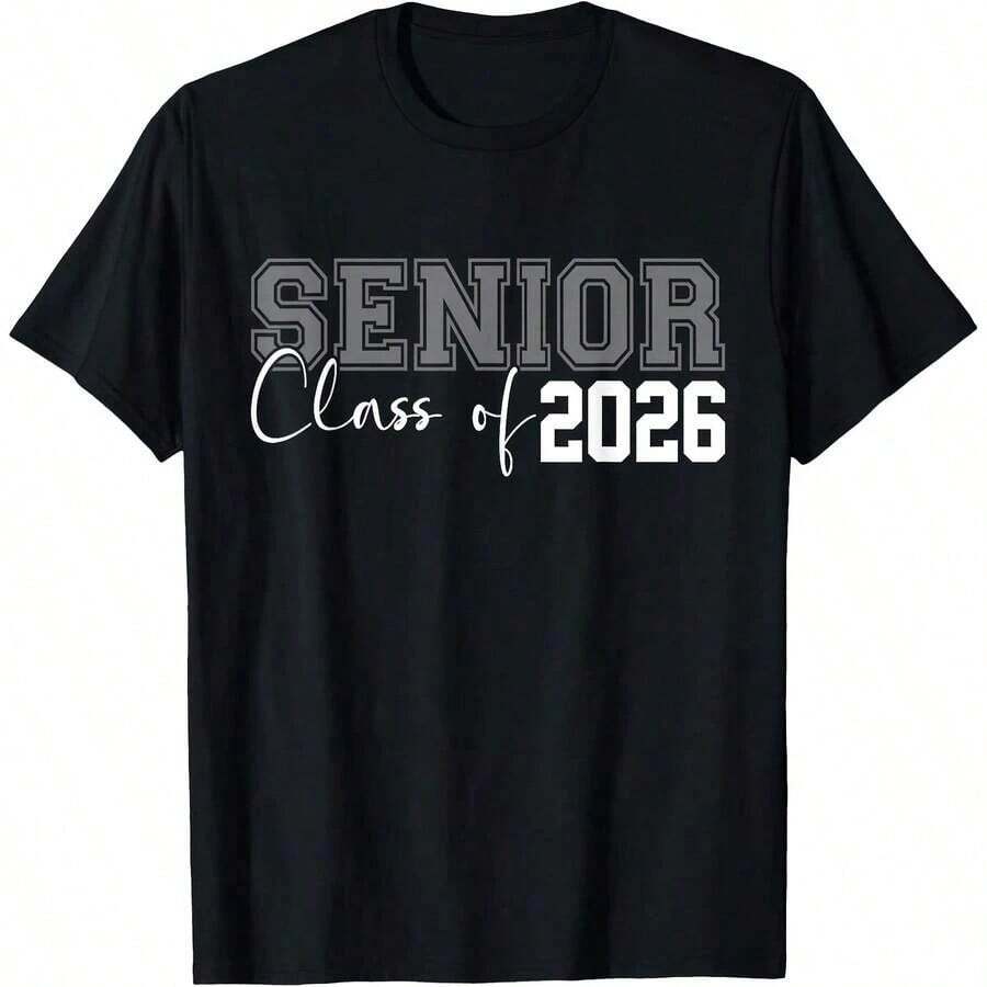 Proud Grandfather Of A Class Of 2026 Graduate, Class Of 2026 Family T-Shirt, Comfortable Loungewear, Everyday Fashion, Party Wear, Unisex Style, Gift T-Shirt, Sizes S - XXXXL, Black - 黑色 1 - 查看 1