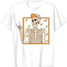 Vintage Halloween esqueleto roca en mano esqueleto hombres niños camiseta - Blanco - Ver 1