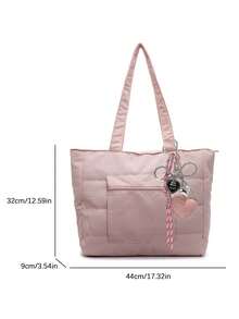 Simple Solid Color New Popular Quilted Tote Bag In Spring And Summer, Lightweight, Practical And Large Capacity With Body Patch Pockets, Shoulder Bag, Zipper Switch, Double Shoulder Straps, High-Value Armpit Bag, Suitable For Commuting To Work, School, Class, Shopping And Storage - Pink - View 6