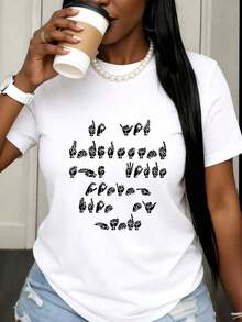 Camiseta "Te Quiero en Lenguaje de Signos" de RadarSign para Mujer, Blanca, Casual, con Perlas y Taza de Café, Regalo de Moda para la Comunidad Sordera, Día de Concientización, Arte Vestible, Estilo Urbano Vintage, Unisex, de Algodón, Manga Corta, Cuello Redondo, Corte Holgado - Blanco - Ver 7