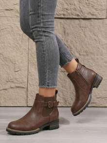 Low Heel Chelsea Ankle Boots For Women Side Zip Short Booties - Mocha Brown - View 3