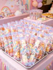 100 piezas Bolsas de caramelos transparentes de unicornio, Bolsas de regalo con cierre automático de unicornio, Bolsas de caramelos transparentes de fiesta de cumpleaños de unicornio, Bolsas para piruletas de baby shower, Bolsas de fiesta con tema de unicornio, Decoración de mesa de boda, Decoración de despedida de soltera, Decoración para revelación de género, Bolsas de embalaje de aperitivos, Bolsas de regalo pequeñas, Bolsas para hornear galletas, Regalos de cumpleaños para niñas, Recuerdos de fiesta - Unicornio de moda mixta - Ver 5