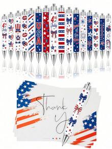 20pcs Independence Day Themed Writing Set, Including Patriotic Style Pen And Thank You Cards; Retractable Pen; Independence Day Party Favor Stationery Set; Black Ink Pens With Firework And Bow Patterns; Suitable For Holiday Notes And Daily Use; Classroom Rewards; Teacher Gifts; Independence Day Supplies (Assorted Styles Sent Randomly) - Independence Day Bow Ballpoint Pen Set - View 9