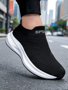 Men's Comfortable Wide Fit Sports Shoes - Black and White - View 7
