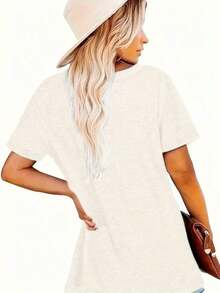Suave Camiseta de Manga Corta 100% Algodón con Estampado BELIND, Talla Grande, Cuello Redondo, Transpirable, Combina con Todo, blusa casual mujer, blusas para mujer, playeras de mujer algodón - Albaricoque - Ver 2