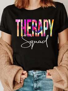 Camiseta Deportiva Casual para  con Diseño Colorido THERAPY - Elástica y de Cuello Redondo, Lavable aáquina, Ajuste Cómodo para Todas las Estaciones, Perfecta para un Look Casual y Divertido. - Negro - Ver 1