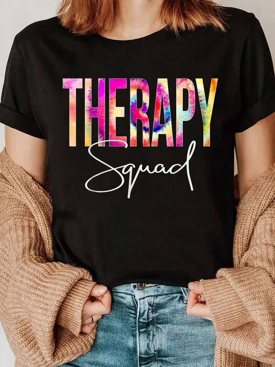 Camiseta Deportiva Casual para con Diseño Colorido THERAPY - Elástica y de Cuello Redondo, Lavable aáquina, Ajuste Cómodo para Todas las Estaciones, Perfecta para un Look Casual y Divertido. - Negro - Ver 1