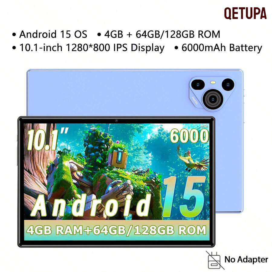 Qetupa Android 15 Tablets, Tablet 10.1" MTK 6762 Octa-Core Tablet PC,4GB RAM,64GB/128GB ROM,1TB Expand, 6000mAh Battery, 5MP+13MP Dual Camera Tablet,Widevine L1, Split Screen, Family & Work