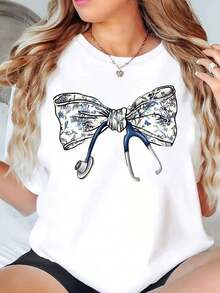 Oferta por tiempo limitado, cantidad limitada disponible,  relámpago, camisas de mujer, camisetas de mujer Diseño de camiseta de cuello redondo dulce e informal: ropa femenina linda y cómoda. - Blanco - Ver 9