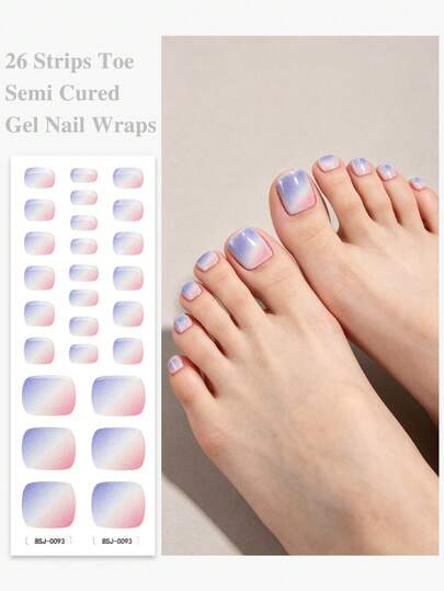 1pc Gradient Semi-Cured Gel ToeNail Strips,Spring/Summer Cat Eye Gel ToeNail Stickers - Salon-Quality, Easy Application Ideal For Women's Daily Casual Home DIY Nail Stickers