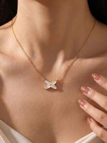 1pc S925 Sterling Silver & Mother-Of-Pearl Cross Pendant Necklace For Women, Minimalist Korean Style Delicate Choker, Elegant & Gentle Design, Versatile For Daily, Party Wear, Suitable For Holiday Gifts - Cross - View 3