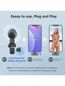 Professional Wireless Lavalier Microphone Suitable For Smartphones, Plug And Play Wireless Microphone For Video/Audio Recording, Lapel Microphone For Interviews/Vlogs/Teaching - Black - View 4