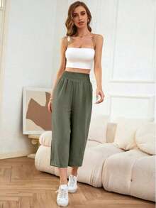 LUNE Pantalones de pierna ancha unicolor crop - verde menta - Ver 5