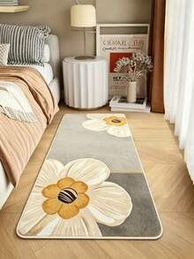 1pc New Floral Print Decorative Rug, Faux Wool Rug, Rectangular Area Mat - Soft, Comfortable, Faux Wool Bedroom Mat, Bedside Rug, Easy To Clean Decorative Floor Mat, Suitable For Living Room, Bedroom, Sofa, Study, Home Decor, Living Room Carpet, Holiday Decoration - Multicolor - View 2