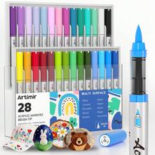 14/28 Colors Acrylic Paint Marker Pen Set, With Brush Tip Water-Based Art Markers, Self-Inking System, Opaque Permanent Pigments, Suitable For Stone Painting, Wood, Fabric, Perfect For Arts And Crafts - Sets - View 9