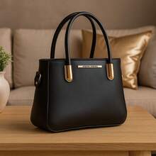 Women's Medium Compact Modern Handbag With Hand Strap, Shoulder Strap, Crossbody, Luxury Premium Quality, Affordable - Black - View 1