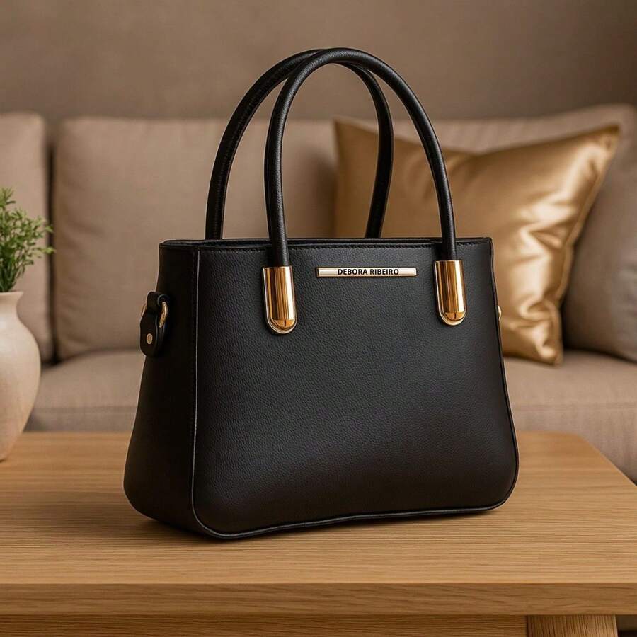 Women's Medium Compact Modern Handbag With Hand Strap, Shoulder Strap, Crossbody, Luxury Premium Quality, Affordable - Black - View 1