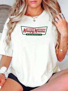 1 pieza Camiseta de Hombre con Estampado Krispy Cream Doughnuts, 100% Algodón, Estilo Americano Divertido, Tallas S-5XL, Elegante, Casual, Moderna, Gráfica, Transpirable, Suave, Cómoda, Versátil, Ropa Urbana de Verano para Hombre, Uso Diario, Estampado para Mujer, Cuello Redondo, Manga Corta, Ligeramente Elástica, Ropa de Diseño Unisex, Camiseta de Algodón Cómoda, 180g 100% Algodón - Blanco - Ver 1