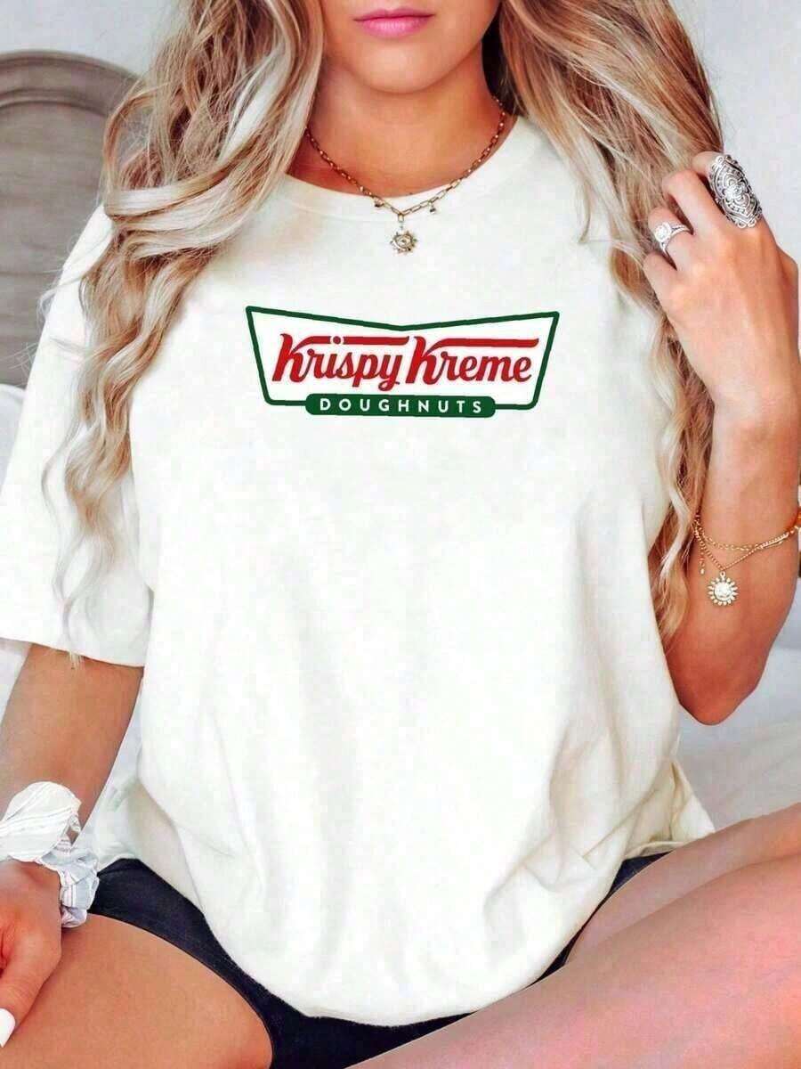 1 pieza Camiseta de Hombre con Estampado Krispy Cream Doughnuts, 100% Algodón, Estilo Americano Divertido, Tallas S-5XL, Elegante, Casual, Moderna, Gráfica, Transpirable, Suave, Cómoda, Versátil, Ropa Urbana de Verano para Hombre, Uso Diario, Estampado para Mujer, Cuello Redondo, Manga Corta, Ligeramente Elástica, Ropa de Diseño Unisex, Camiseta de Algodón Cómoda, 180g 100% Algodón - Blanco - Ver 1