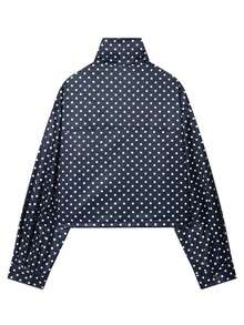 Ropa de otoño para mujer Ropa de invierno Abrigo de invierno con lunares Chaquetas cortas para mujer Abrigos Blusas de manga larga Chaquetas con cremallera para damas Abrigos cortos de primavera y otoño Nuevas prendas de calle Chaqueta corta con cremallera - Azul marino - Ver 7