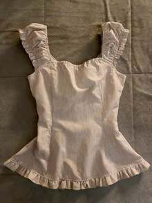Blusa de mujer con volantes y rayas de solapa única - Multicolor 2 - Ver 2