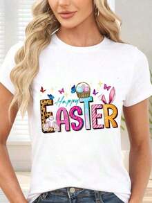 GiftCamiseta de  con Estampado de Pascua Feliz y Conejo Colorido para Fiestas de PrimaveraSoft - Blanco - Ver 7