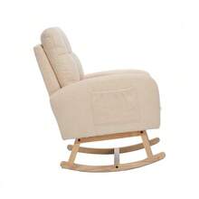 Teddy Velvet Rocking Chair, Beige Armchair, Solid Wood Frame, Metal Legs With Hidden Leg Rests, High Foam Padding, For Living Room, Bedroom, Children's Room - 米色 - 查看 7