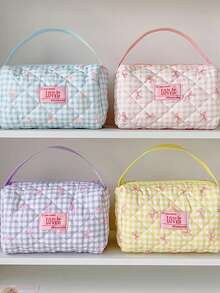 Nail Art Decoration Accessories, Plaid Grid Bow Makeup Bag Small Size Portable Nail Art Tool Storage Bag, Personal DIY Nail Art Tool Storage Bag - Multicolor - View 6