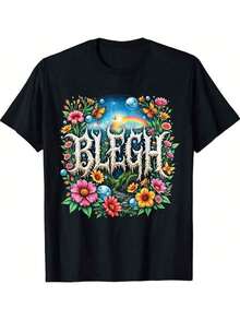 Women's Short Sleeve T-Shirt With Round Neck And Print Blegh Flowers Rainbow Maosas Art Of The Leza S-3XL Fashionable, Comfortable And Breathable, Machine Washable - 黑色 - 查看 1