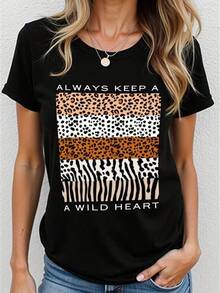 1 Pieza Camiseta 180g 100% Algodón Unisex Holgada. 1 Pieza Camiseta 180g 100% Algodón Unisex Holgada. Camiseta Animal Print Salvaje Mujer Estilo Casual Algodón Moda Verano Negro Leopardo Rayado Diario Tallas Disponibles M/L/XL Ropa Femenina Cómoda y versátil para escuela, trabajo, salidas y eventos casuales Cómoda y versátil para escuela, trabajo, salidas y eventos casuales - Negro - Ver 6