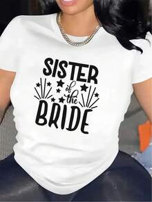 Exclusiva camiseta de manga corta, ligera y duradera, para la hermana de la novia, con diseño estampado, ideal para bodas y celebraciones, adecuada tanto para ocasiones en interiores como en exteriores, ofreciendo una experiencia de uso cómoda. 100% Algodón. - Blanco - Ver 1
