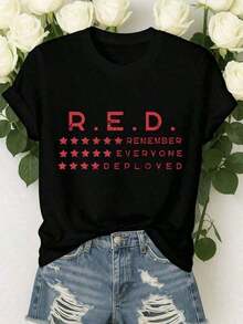 Heavyweight - "Red Friday: We Commemorate All Deployed Personnel" T-Shirt, Red Friday, RE Commemorative T-Shirt, Comfortable Women's Fashion Loose Fit Top For Everyday Wear, Suitable For Casual Activities, Breathable And Slightly Stretchy, Machine Washable Y2Y-Summer Clothes V6NWBestseller - 黑色 - 查看 4