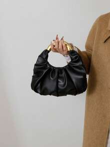 Dedoo New Fashionable Multi-Functional Thick Metal Hardware Pleated Large Capacity Cloud Handbag - Black - View 3