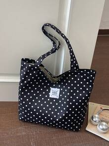 Cherry Print Simple Bucket Large Shoulder Tote Bag Student Girl Shoulder School Bag - Black - View 4