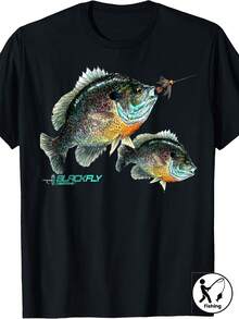 Blackfly Bluegill Sunfish Fishing T-Shirt, Lead Hook Design T-Shirt, Unisex Short Sleeve Printed T-Shirt For Summer 2025, 220g Pure Cotton - 黑色 - 查看 8