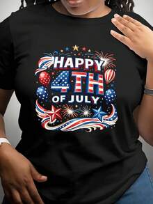 Camiseta Deportiva Casual para  con Colorido Diseño Patriótico del 4 de Julio - Camiseta Elástica de Cuello Redondo, Lavable aáquina, Ajuste Cómodo para Todas las Estaciones, para Celebraciones y Actividades al Aire Libre. - Negro - Ver 1