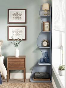 70-Inch Five-Layer Corner Bookshelf, Book Corner, Corner Display Cabinet, Room Decoration Shelf, Bedroom Decoration Shelf, Suitable For Living Room, Study And Bedroom, Easy To Install, Indoor Plant Stand, Modern And Simple Style - Blue - View 5