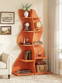 70-Inch Five-Layer Corner Bookshelf, Book Corner, Corner Display Cabinet, Room Decoration Shelf, Bedroom Decoration Shelf, Suitable For Living Room, Study And Bedroom, Easy To Install, Indoor Plant Stand, Modern And Simple Style - 橘色 - 查看 3
