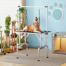 36" Dog Grooming Table,Portable Trimming Table Drying Table,Foldable Home Pet Bathing Station With Adjustable Height Arm ,Nooses, Mesh Tray - Black - View 1